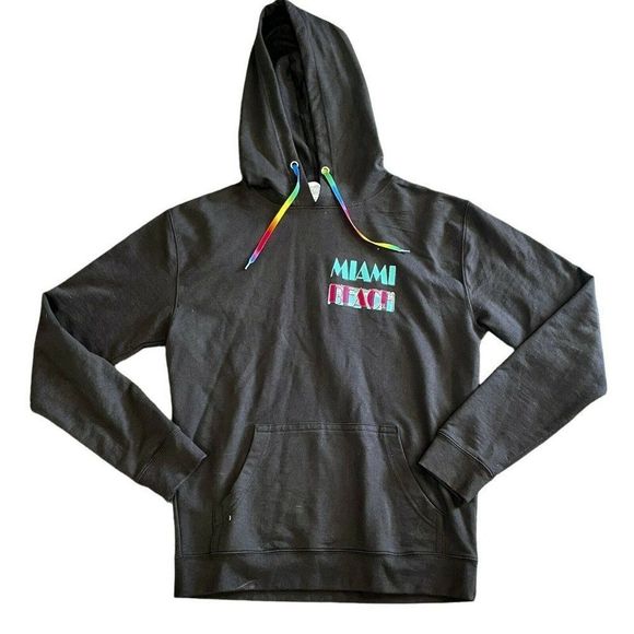 Vintage MIAMI BEACH FL Florida RETRO Miami VICE BLACK HOODIE 80’s SWEATSHIRT M - Picture 2 of 4